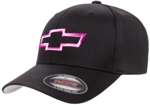 Classic Chevy Bowtie - Bright Pink - Flexfit S/M Embroidered Black Cap - Picture 1 of 5