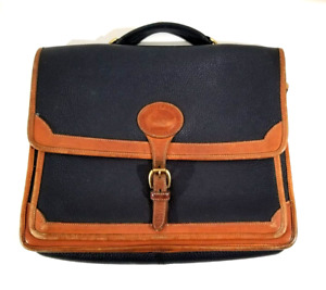 Vintage Dooney & Bourke Leather Briefcase Messenger Bag Black with Brown Trim