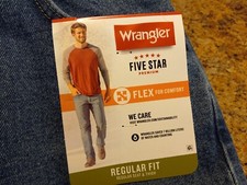 Men's Wrangler Five Star Jeans Regular Fit Flex Comfort 36x32 12" Rise Cot-Spdx