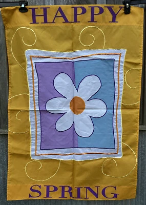 复古 Happy Spring 白色雏菊庭院花园旗帜横幅 28 英寸 x 40 英寸季节性装饰 — 第 1/4 张图片