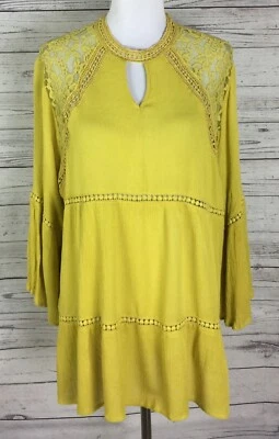 Top Umgee Mujer Talla Grande 2XL Detalle Encaje Dorado Manga Campana 3/4 Cerradura Foto 1 de 4