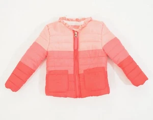 C&C California Toddler Girl's Puffer Jacket Pink Striped Fleece-Lined - Picture 1 of 5