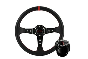 DC EG EJ EH Civic Integra Del Sol Deep 3" Black on Black Red Steering Wheel +Hub - Picture 1 of 1