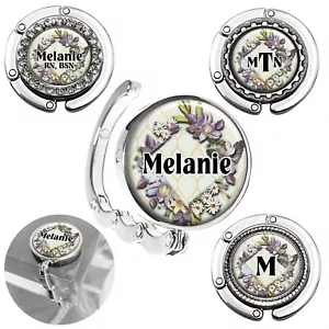 Personalized Floral Purse Hanger Foldable Portable Handbag Hook for Table/Desk - Picture 1 of 10