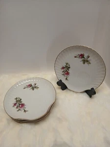 7 Vintage Unmarked Rose Patterned Snack/Luncheon Plate Seashell Shaped - Picture 1 of 7