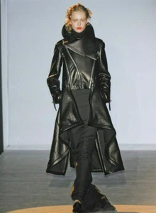 HAKAAN Black Lambskin Leather Zipper High Low Biker Motorcycle Jacket Coat  4 - Picture 1 of 6