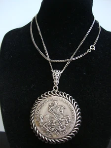 Antique 19th Century Kremnitz St George 925 S Silver Medal Pendant Necklace - Picture 1 of 15