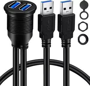 2 Ports Dual USB 3.0 Male to USB 3.0 Female AUX Flush Mount Car Mount Extension - Picture 1 of 12