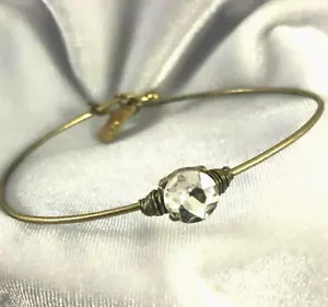 CANVAS BRAND Gold Tone Wire Wrapped Faceted Glass Hook Bangle Bracelet - Picture 1 of 6