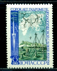 1961 Hydrometeorological service,Northern Lights,map,balloon,Russia,Mi.2500,MNH - Picture 1 of 1