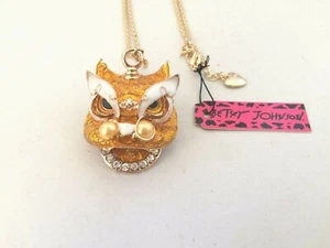 BETSEY JOHNSON YELLOW ENAMEL RHINESTONE LION HEAD GOLD PLATED PENDANT NECKLACE - Picture 1 of 1