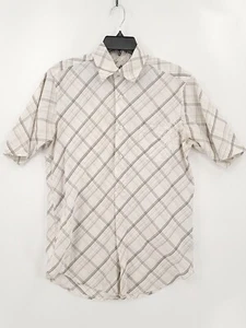 Anchor Blue Mens Button-Up Shirt Short Sleeve Size Small Ivory Gray Plaid - Picture 1 of 6