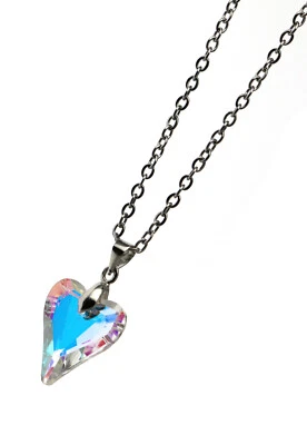 collana cuore mezzo cristallo bianco AB catena in acciaio per donna moglie mamma - Immagine 1 di 4