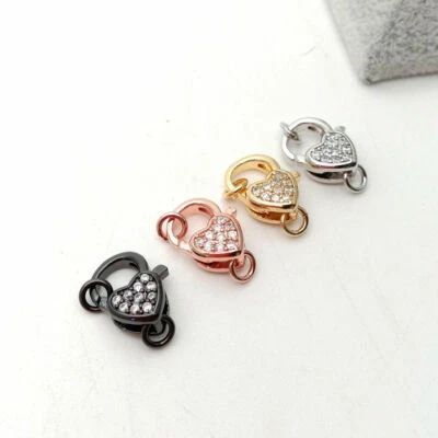 lobster clasp 10x17mm 18k gold Filled cz pave heart-shape clasps jewelry - Image 1 of 3