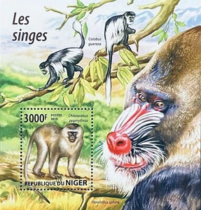 NIGER MONKEYS STAMPS S/S 2015 MNH WILD ANIMALS WILDLIFE MANDRILL VERVET PRIMATE - Picture 1 of 1