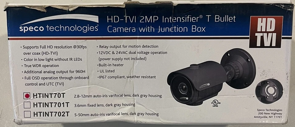 Speco Technologies HTINT70T 2MP HD-TVI Intensifier T Bullet Camera - Image 1 of 4
