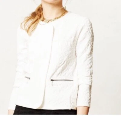 Chaqueta Anthropologie Moth Jacquard Acolchada Blanca Cremallera Mujer’s Talla L Foto 1 de 4