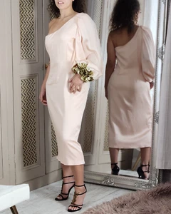 Halpern Runway Midikleid Rüschenbündchen rosa Seide Krepp war 1080 £ FR 40 UK 10 12 - Bild 1 von 15