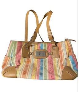 Caribbean Joe Island Supply Co. Handbag - Palm Tree - Pink Blue Yellow Stripes - Picture 1 of 11