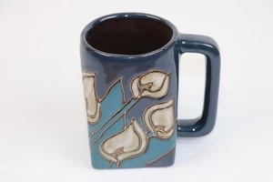Designs By Mara Blue White Flowers Mug Stoneware Mexico Signed Hand Made - Picture 1 of 9
