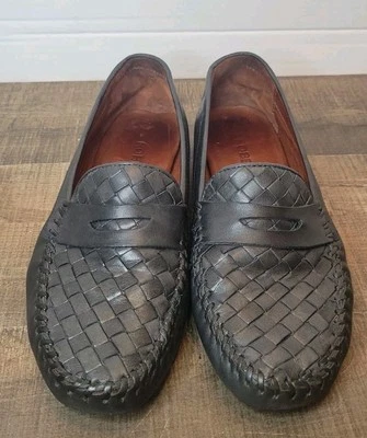 ROBERT ZUR MENS SHOES BLACK 7.5 Leather Woven Loafers Slip On Driving Luxury - Image 1 of 4