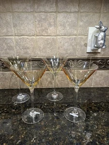 (4) PIER 1 GOLD IRIDESCENT w/CLEAR STEM MARTINI/COSMO GLASSES~DISCONTINUED~NWT - Picture 1 of 11
