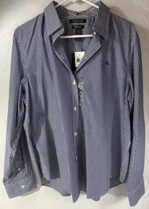 Lauren Ralph Lauren Shirt Blue/White Striped L/S Button Up - Picture 1 of 10