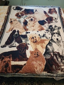 Goodwin Weavers Dogs  Tapestry Throw Blanket  Made In USA FLAWS - Picture 1 of 16