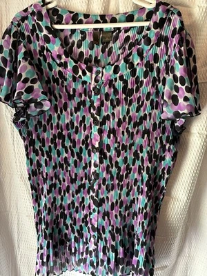 Camiseta sin mangas Sere Nade NY plisada de cachemira para mujer púrpura, verde azulado y puntos negros 3X Foto 1 de 4