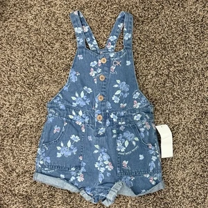 NWT Calvin Klein Baby Girl Floral Jean Shorts Overall 24months - Picture 1 of 7