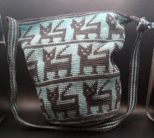 VTG Hippie Boho Woven Bucket Crossbody Hand Bag Cats Shoulder Bag Purse Hobo - Picture 1 of 9