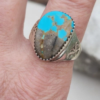 Navajo Handmade Boulder Royston Turquoise Mens Ring Sz 9.5 - Image 1 of 4