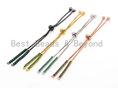 Pulsera Verde CZ Stud Deslizante Ajustable Medio Acabado,Cadena Caja con Goma Foto 1 de 4