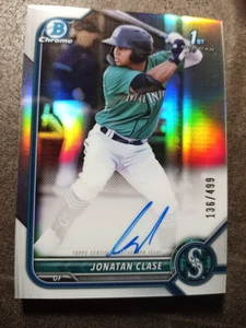 MINT 2022 Bowman Chrome Jonatan Clase 1st Refractor Auto /499 SP Mariners Rookie - Picture 1 of 2