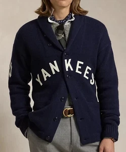NUEVO Polo Ralph Lauren MLB NY Yankees Chal Cuello Azul Marino Cárdigan Suéter XL - Imagen 1 de 19