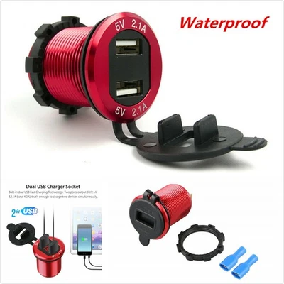 Auto Car Cigarette Lighter Charger Socket Dual USB Port LED Voltmeter Waterproof - Image 1 of 4