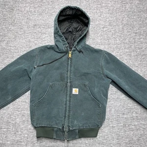 Vintage Carhartt USA Canvas Hunter Green Hooded Full Zip Jacket Youth/Kids Sz. M - Picture 1 of 17