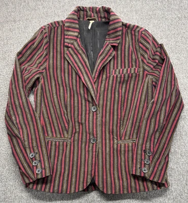 Chaqueta Blazer Free People Mujer M Borgoña Negro Rayas Línea B Terciopelo Academia Foto 1 de 4