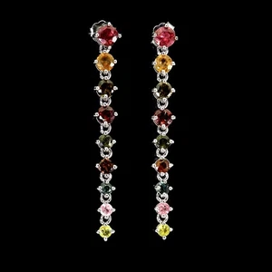 925 Sterling Silver Earrings Round Tourmaline 4mm Natural Gemstone Jewelry - Picture 1 of 13