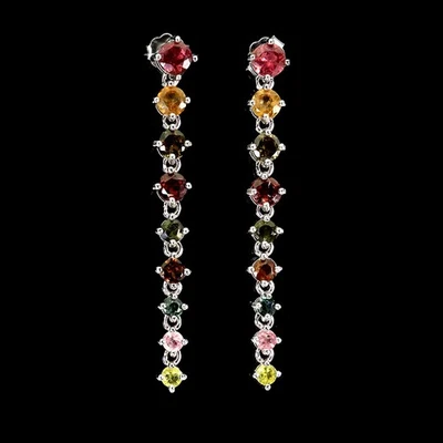 925 Sterling Silver Earrings Round Tourmaline 4mm Natural Gemstone Jewelry - Image 1 of 4