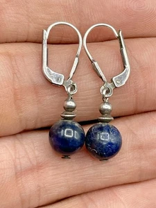Vintage SU Sterling Silver 925 Blue Lapis Stone Earrings Dangle - Picture 1 of 4