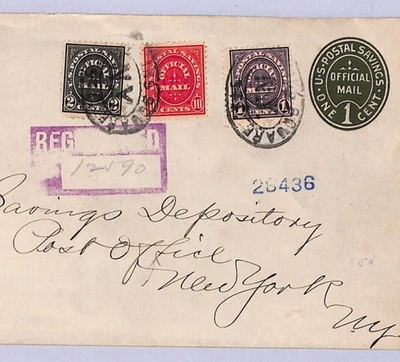 USA POSTAL SAVINGS Official Stationery Cover Reg 1912 Tompkins Square NYC WT108 - Image 1 of 4