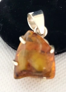 Großer natürlicher Roh Bernstein Nugget Anhänger 925 Sterlingsilber Cognac Boulder 1,25" - Bild 1 von 5