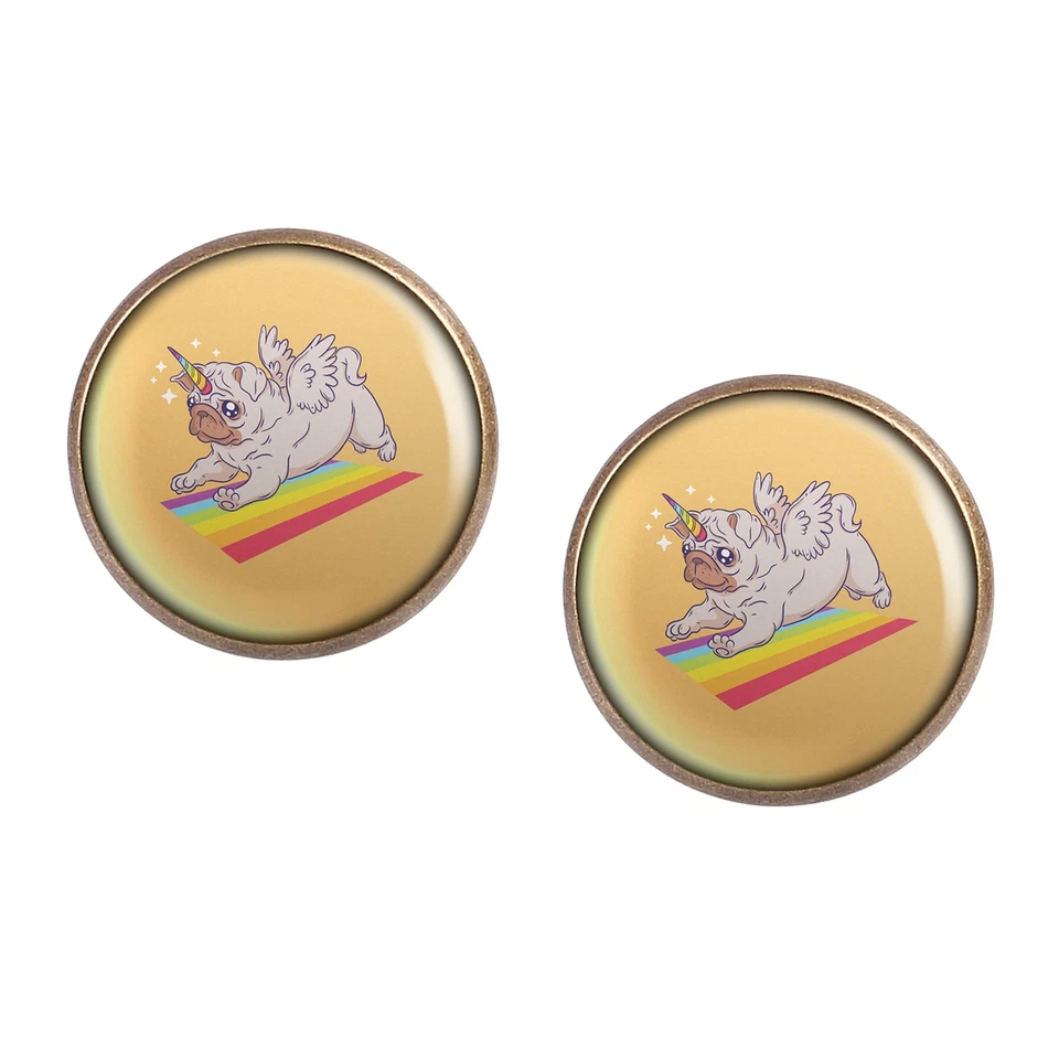 Mylery Ohrstecker Paar mit Motiv Einhorn Mops Unicorn Pug Regenbogen bronze vers - Bild 1 von 1