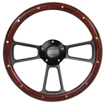 Volante de tarugo preto mogno 14" com buzina SS para El Camino Super Sport - Imagem 1 de 4