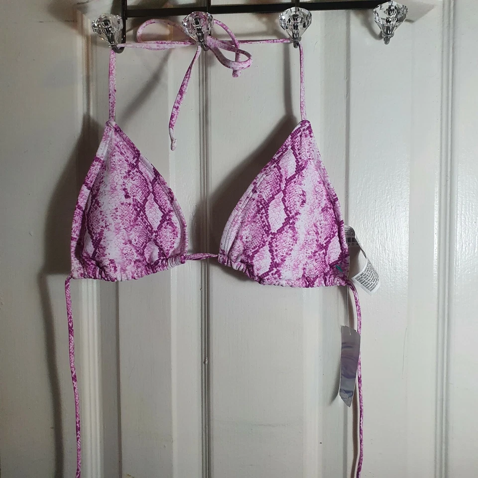 FOREVER 21 PINK snakeskin PADDED TRIANGLE STRING BIKINI  SWIM TOP SWIMSUIT M - Image 1 of 4