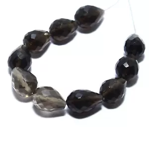 Natural Smoky Quartz Faceted Drop Beads Briolette Loose Gemstone Making Jewelry - Picture 1 of 5