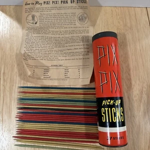 Vintage PIX PIX Pick-Up Sticks Spiel Nr. 2903 USA 32 Sticks Cardboard Tube Directions - Bild 1 von 8