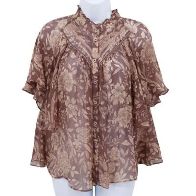 Top de seda Kimchi y azul para mujer M marrón de inspiración vintage romántico boho cottagecore Foto 1 de 4