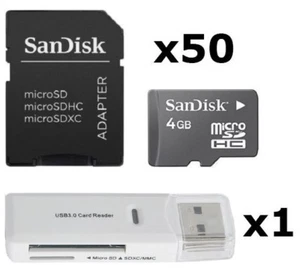 Paquete de 50 adaptadores de tarjeta de memoria SanDisk 4 GB MicroSD Micro SDHC Clase 4 SDSDQAB-004G - Imagen 1 de 1